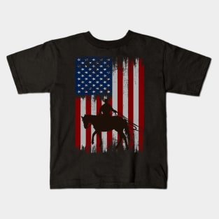 cowboy american flag vintage usa  cowboy Rodeo Roping Horse Riding Kids T-Shirt